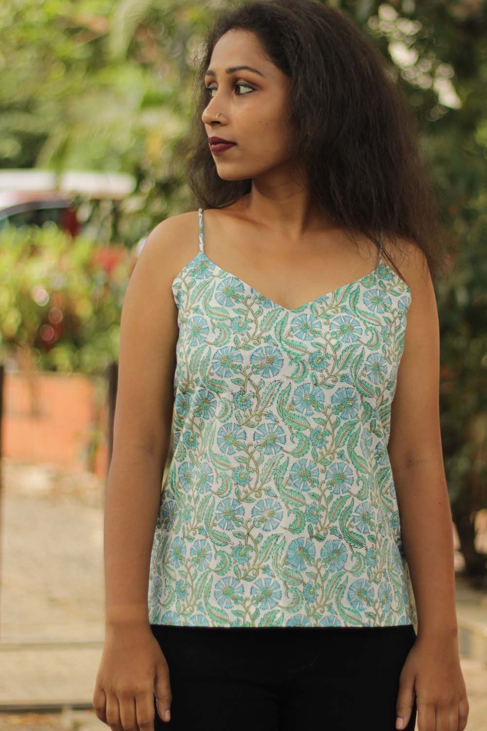Spaghetti Top in Sanganeri Sunflower Blue – Spoil Me Silly by Sonali