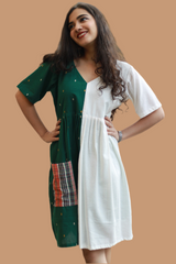 Fir Frost | Short Dress | Handloom Cotton & Gamcha