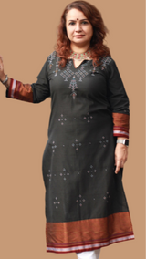 Daana | Tangaliya Kurta | Moss Brown with Mutlicolour Khunn