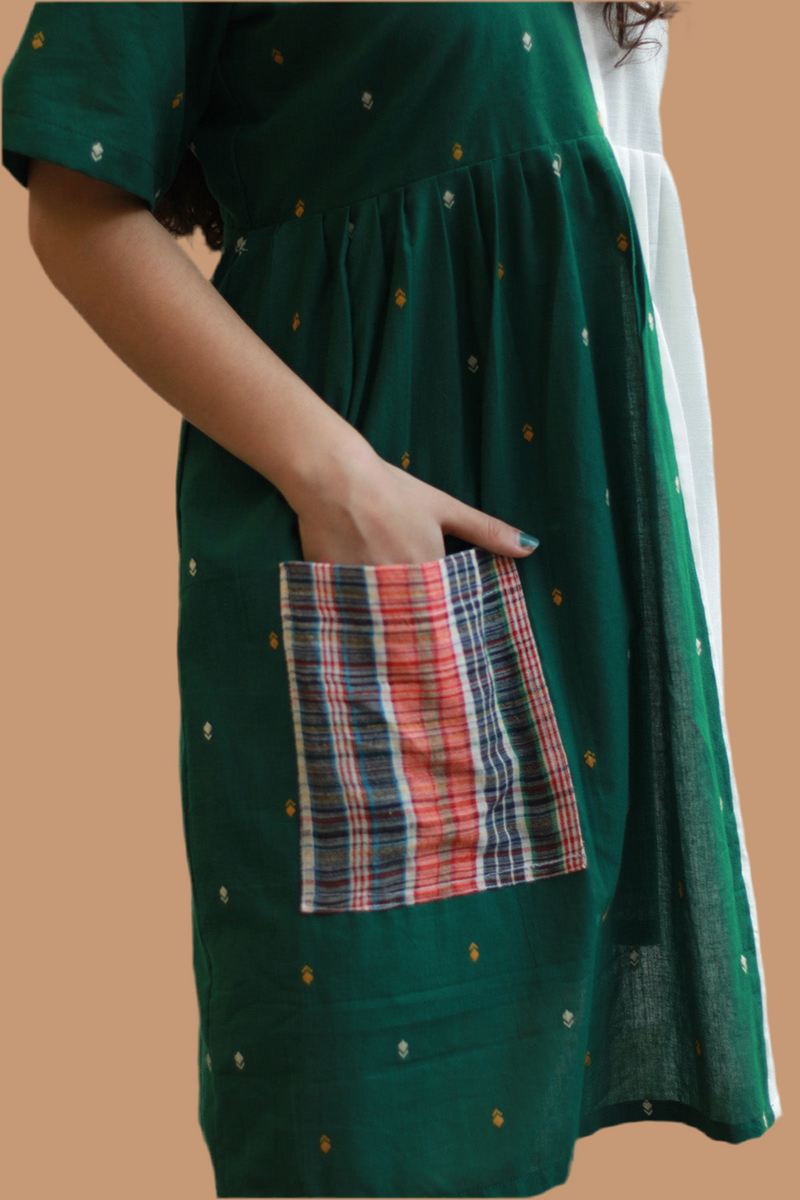 Fir Frost | Short Dress | Handloom Cotton & Gamcha