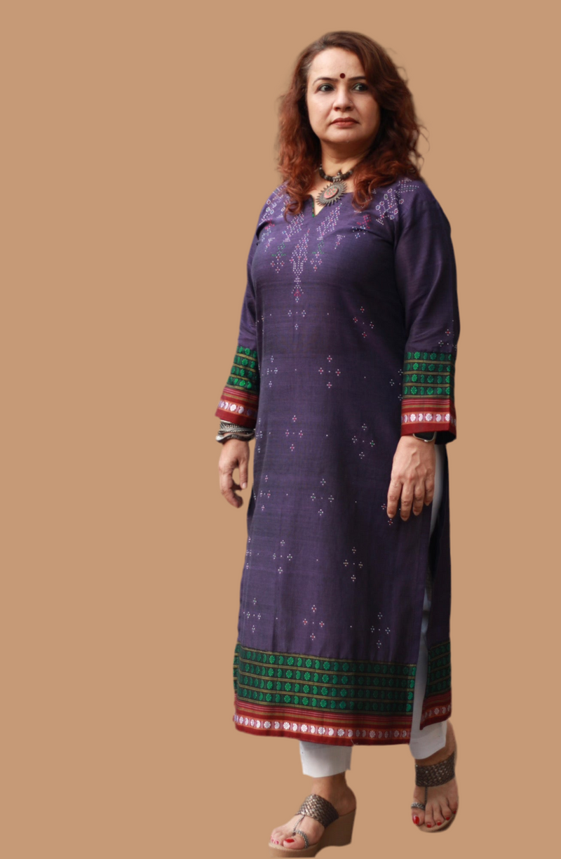 Daana | Tangaliya Kurta | Purple with Mutlicolour Khunn