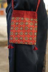 Fabric Sling Bag | Ajrakh Mashru | Madder Red Trellis