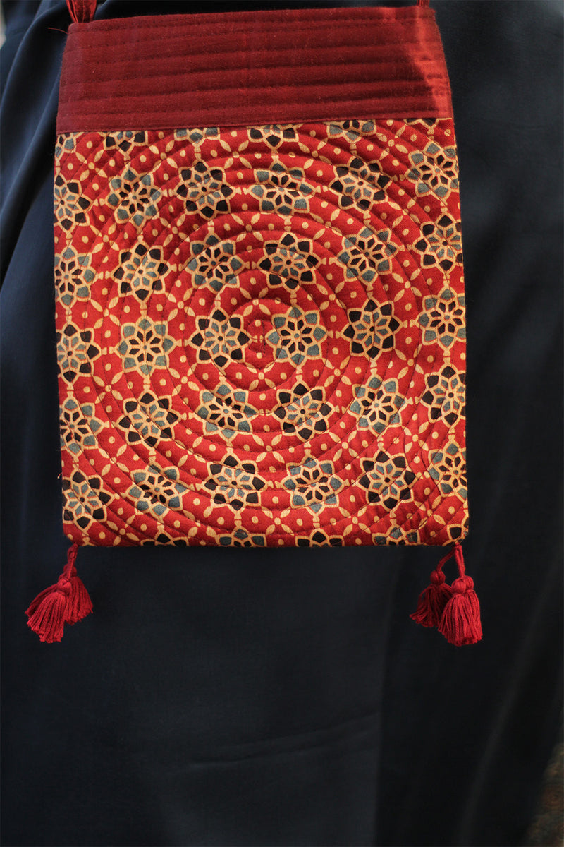 Fabric Sling Bag | Ajrakh Mashru | Madder Red Trellis