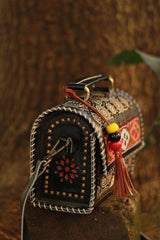 Handcrafted Kutch Leather Bag | Mirrorwork | Ajrakh