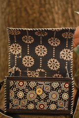 Handcrafted Kutch Leather Bag | Mirrorwork | Ajrakh