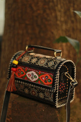 Handcrafted Kutch Leather Bag | Mirrorwork | Ajrakh