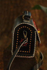 Handcrafted Kutch Leather Bag | Mirrorwork | Noir