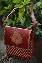 Handcrafted Kutchi Leather Bag | Woven | Brown