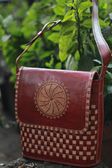 Handcrafted Kutchi Leather Bag | Woven | Brown