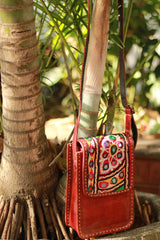 Handcrafted Kutchi Leather Bag Woven | Brown