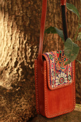 Handcrafted Kutch Leather Bag | Mirrorwork | Brown