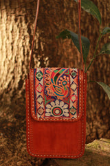 Handcrafted Kutch Leather Bag | Mirrorwork | Brown