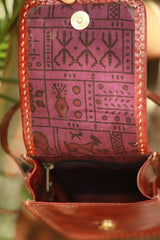 Handcrafted Kutch Leather Bag | Mirrorwork | Brown