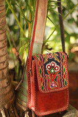 Handcrafted Kutch Leather Bag | Mirrorwork | Brown