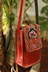 Handcrafted Kutch Leather Bag | Mirrorwork | Brown