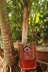 Handcrafted Kutch Leather Bag | Mirrorwork | Brown