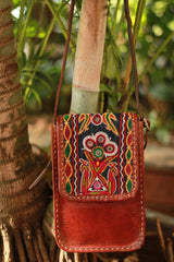 Handcrafted Kutch Leather Bag | Mirrorwork | Brown