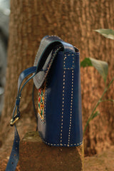 Handcrafted Kutch Leather Bag | Mirrorwork | Blue