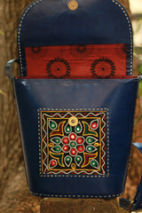 Handcrafted Kutch Leather Bag | Mirrorwork | Blue