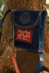 Handcrafted Kutch Leather Bag | Mirrorwork | Blue