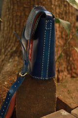 Handcrafted Kutch Leather Bag | Mirrorwork | Blue