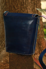 Handcrafted Kutch Leather Bag | Mirrorwork | Blue