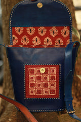 Handcrafted Kutch Leather Bag | Mirrorwork | Blue