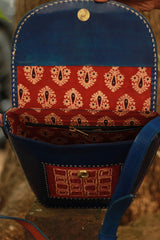 Handcrafted Kutch Leather Bag | Mirrorwork | Blue