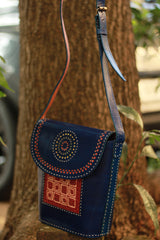 Handcrafted Kutch Leather Bag | Mirrorwork | Blue