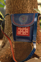 Handcrafted Kutch Leather Bag | Mirrorwork | Blue