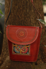 Handcrafted Kutch Leather Bag | Mirrorwork | Brown