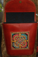 Handcrafted Kutch Leather Bag | Mirrorwork | Brown