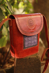 Handcrafted Kutch Leather Bag | Mirrorwork | Brown