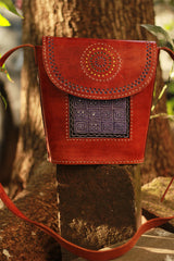 Handcrafted Kutch Leather Bag | Mirrorwork | Brown