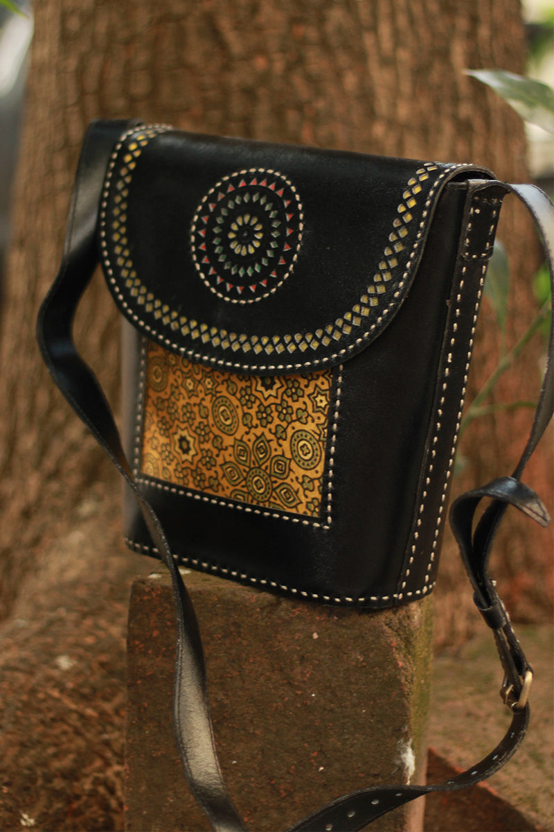 Handcrafted Kutch Leather Bag | Ajrakh