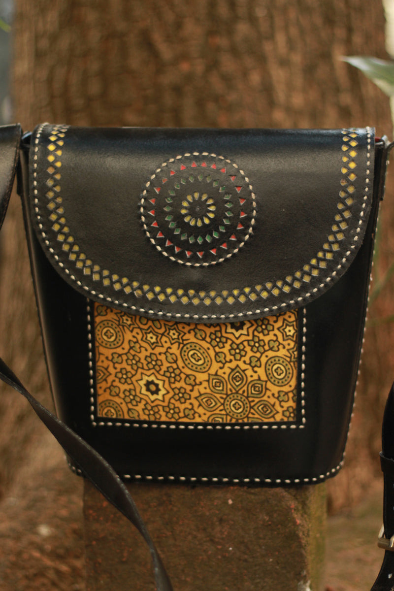 Handcrafted Kutch Leather Bag | Ajrakh