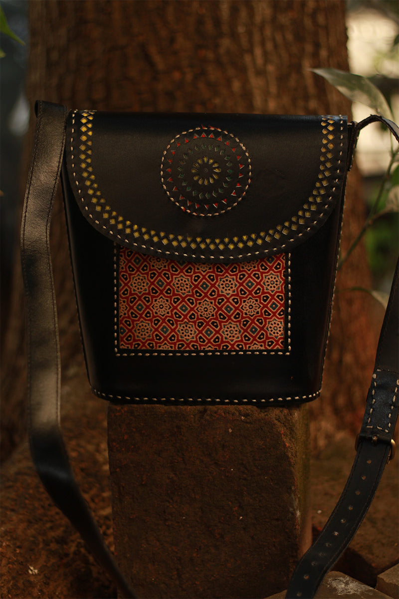 Handcrafted Kutch Leather Bag | Ajrakh