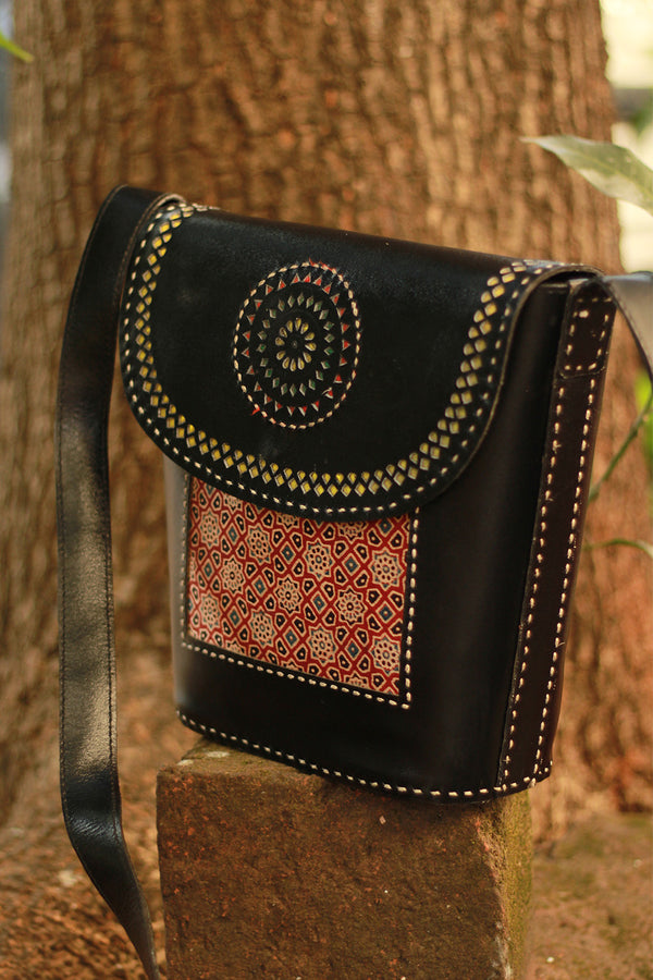 Handcrafted Kutch Leather Bag | Ajrakh