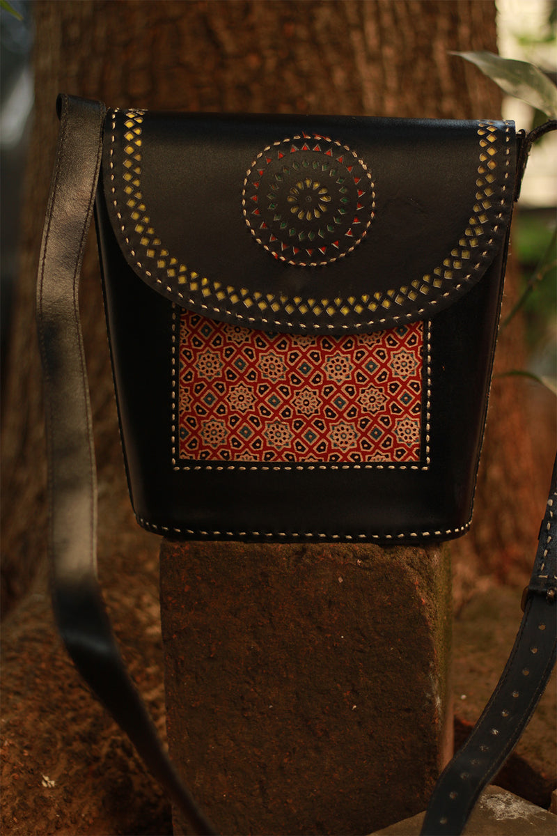 Handcrafted Kutch Leather Bag | Ajrakh