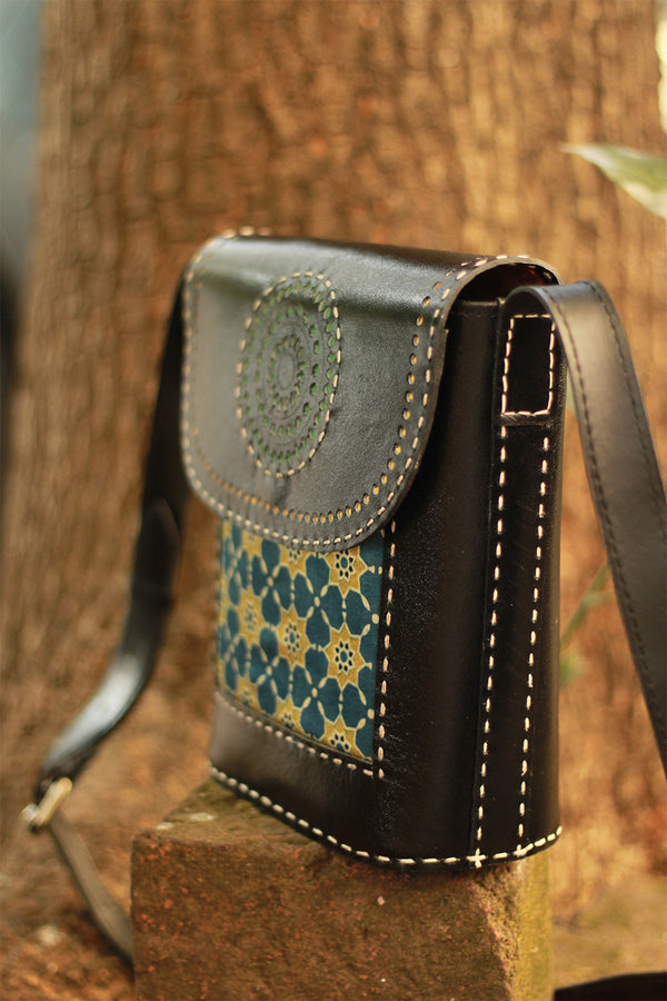 Handcrafted Kutch Leather Bag | Ajrakh