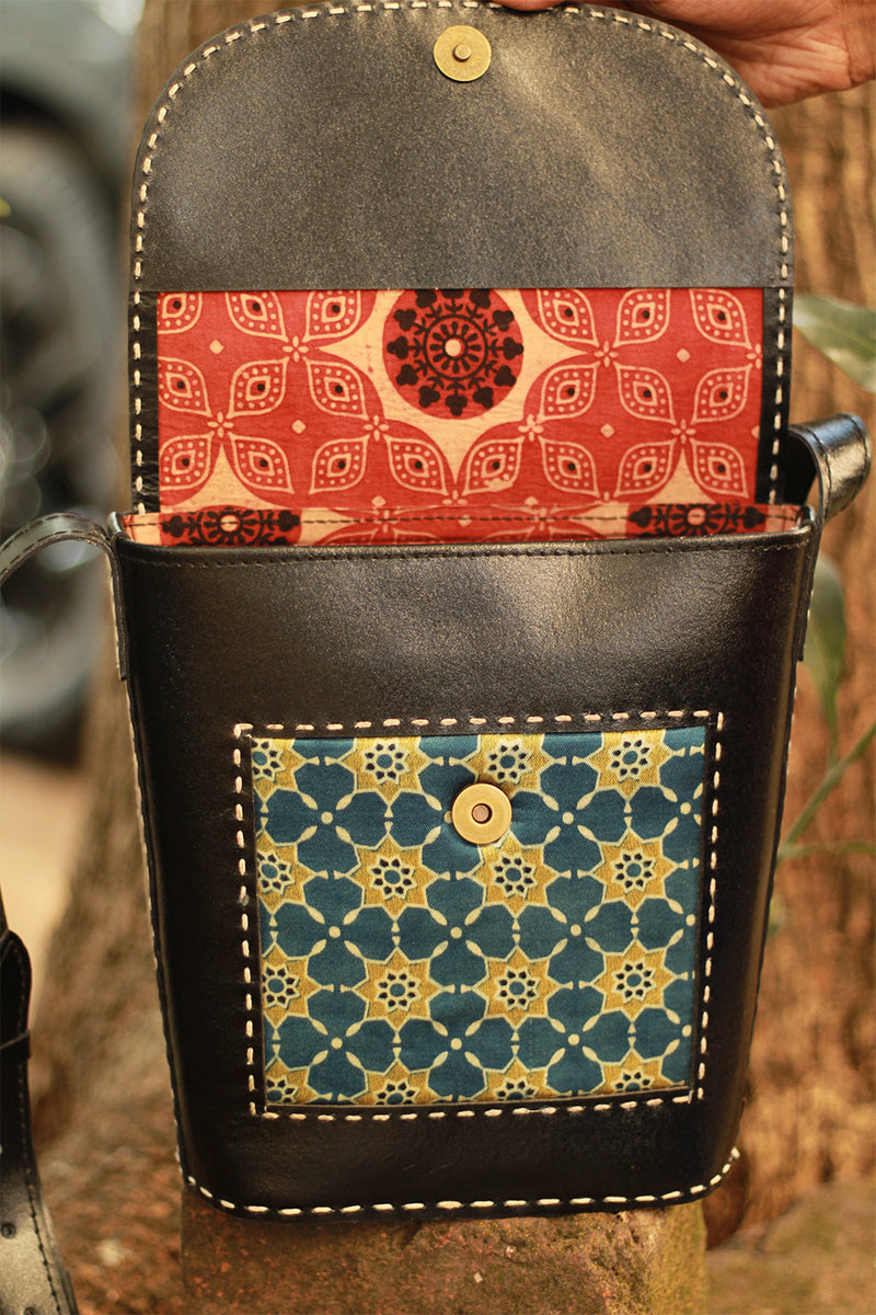 Handcrafted Kutch Leather Bag | Ajrakh