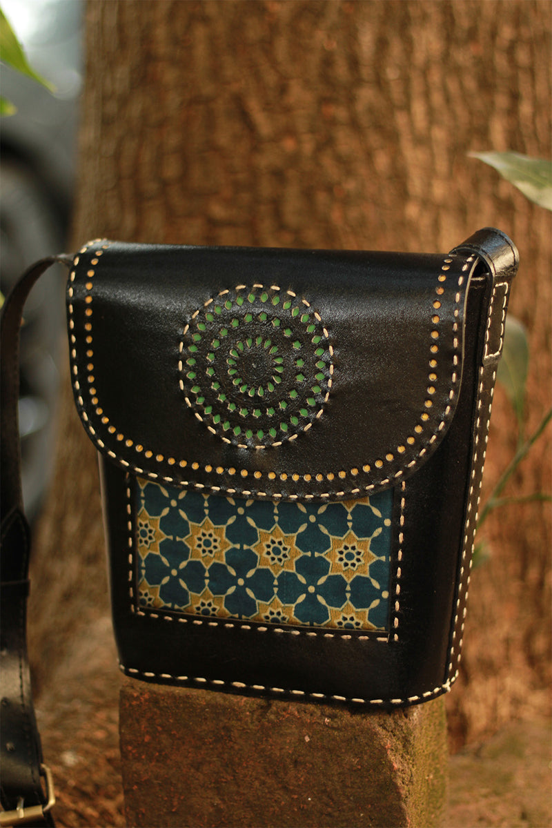 Handcrafted Kutch Leather Bag | Ajrakh