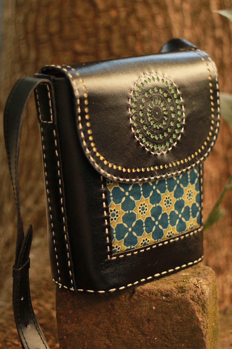 Handcrafted Kutch Leather Bag | Ajrakh