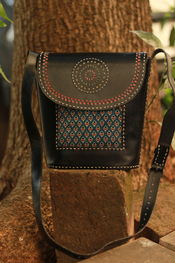 Handcrafted Kutch Leather Bag | Ajrakh