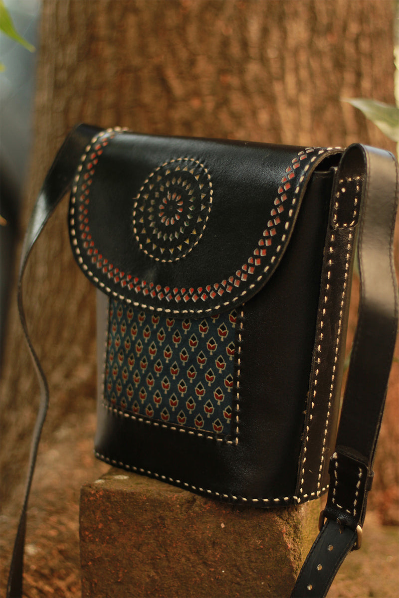 Handcrafted Kutch Leather Bag | Ajrakh