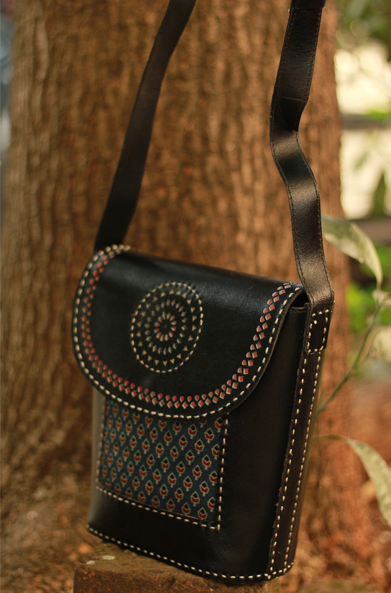 Handcrafted Kutch Leather Bag | Ajrakh