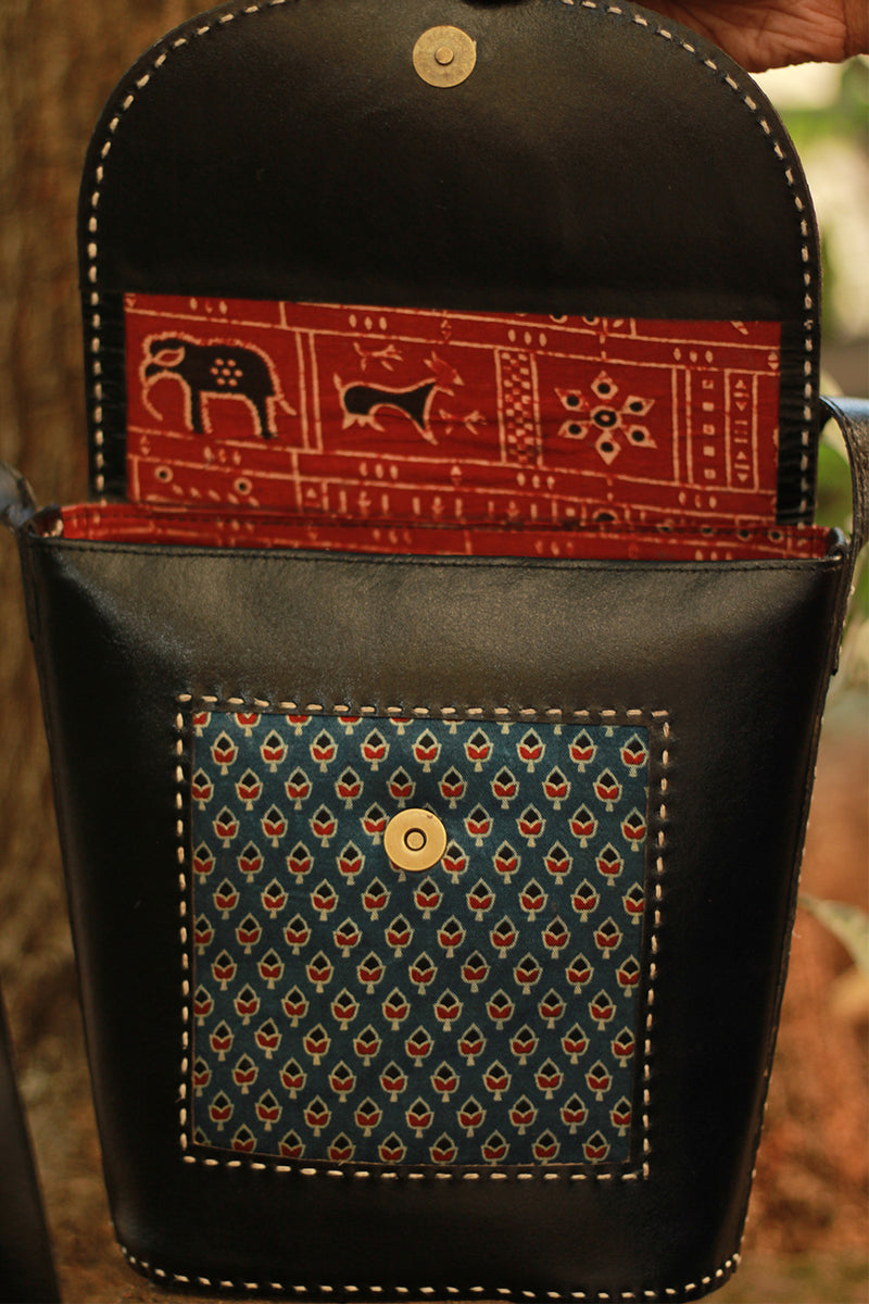 Handcrafted Kutch Leather Bag | Ajrakh