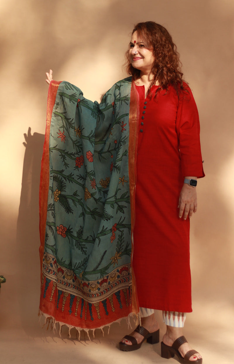 Leela | Cotton Silk Pen Kalamkari Dupatta