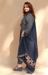 Mul Dupatta | Indigo with Ajrakh