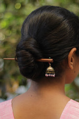 Anokhi | Jhumka Juda stick | White & Pink